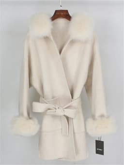 OFTBUY New Oversize Loose Cashmere Wool Blends Real Fur Coat Winter Jacket Women Natural Fox Fur Collar Hood Outerwear Belt