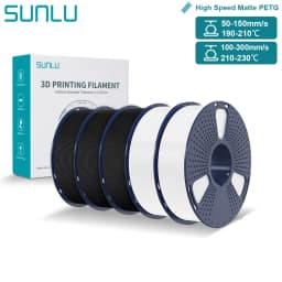 SUNLU High Speed Matte PETG Filament 1.75mm High Toughness Easy Print Fast 3D Printing Material Durable Smooth Finish 1KG Spool