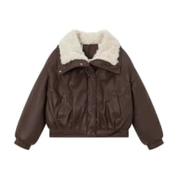 Trendy Fleece Thicken Warm Short Leather Jacket Shearling PU Leather Cotton Lining Women's Winter New Zipper Leather-Cotton Coat