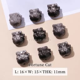 1 Pc Natural Stone Gold Silver Obsidian Carved Bead Cat Paw Pixiu Animals Cute Bead With Hole For Jewelry Making Diy Necklace