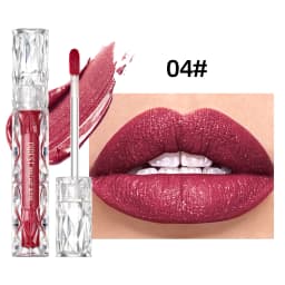 QIBEST Diamond Liquid Lipstick Moisturizing Long-Lasting Purple Sparkling Waterproof Lip Gloss Cosmetics Matte Glitter Lipstick
