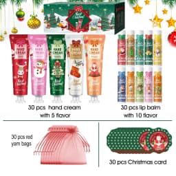 Christmas Gift Set Distribution 120PCS/Box in Bulk, Lip Balm in Bulk, Hand Cream in Bulk, Christmas Cards, Gift Gauze Bags