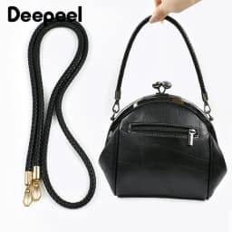 1/2Pcs 30-120cm Black PU Leather Bag Round Rope Handbag Handle Metal Buckle Chain Woven-bag Shoulder Strap Replace Accessories