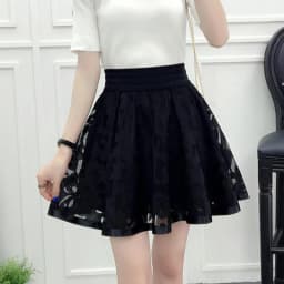 Mini Skirts Women Elegant Cute Black A-Line Korean Fashion Streetwear Skirt A Line Mesh Elastic Tulle Pleated Lolita Skirt