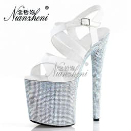20cm Rhinestone Gladiator Stage Nightclub Gothic Peep Toe Full Dress Catwalk Strip Pole Dance Gothic Platform Elegant Big Size