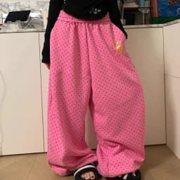Y2K American 2000s Vintage Teal Turquoise Polka Dot Sweatpants Women Wide Leg Baggy Joggers Drawstring Elastic Lounge Pants
