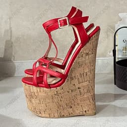 Ronticool Handmade Women T-strap Sandals Ultra High Wedges Heels Round Toe Classics Black Dress Shoes Ladies US Plus Size 5-15