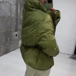 Back Half Zip Women's Winter Puffer Jackets Elastic Waist Ruffle Hem Cropped Padded Coat Loose Long Sleeve Warm Outerwear