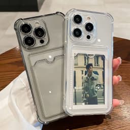 Transparent Card Slot Bag Holder Case For iPhone 18 17 16 15 14 13 12 11 Pro Max Mini Plus XR Clear Wallet Shockproof Soft Cover