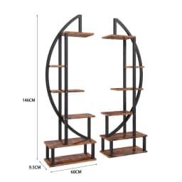 【Lifeideas】2 Pcs Rustic Brown Crescent Wood Tiered Plant Stand