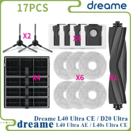 Dreame L40 Ultra AE / L40 Ultra CE / L10s Ultra CE / D20 Ultra Parts, Main Brush, Edge Brush, Cloth, Dust Bag, Filter Screen