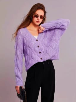 100% wool bead glitter V-neck cardigan women's loose short top sweater new