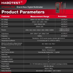 HABOTEST HT9205A-PRO True RMS Digital Multimeter 2000 Counts AC/DC Voltage Current Resistance Capacitance Electrician Tester