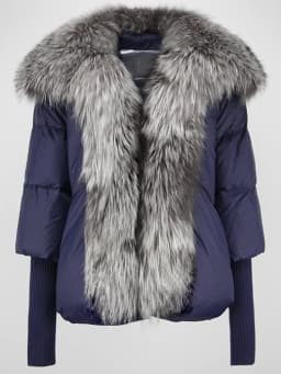 OFTBUY New Duck Down Jacket Winter Coat Women Super Large Real Silver Fox Fur Collar Jacket Knit Sleeve Fashion Luxury Outerwear