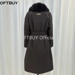 OFTBUY Duck Down Belted Slim Puffer Coat Winter Thick Warm Windproof Outerwear Real Fox Fur Collar Long Duck Down Jacket Women
