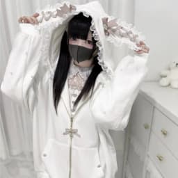 Long Sleeve Strapped Rabbit Ear Hoodie Thick Warm Lolita JK Cardigans Women Y2K Ladies Top Winter Autumn Lace Bow Coats Female