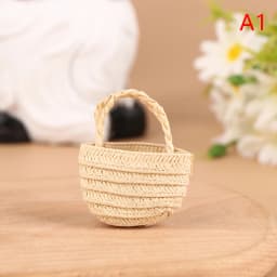 1/12 Dollhouse Woven Bread Basket Shopping Basket Straw Handbags Dollhouse Weaving Beach Bag For Dolls Miniature Decoration