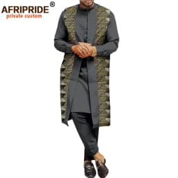 African Traditional Clothing for Men Print Coats Dashiki Shirts and Ankara Pants 3 Piece Set Tribal Outfits Plus Size A2016034