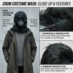 Unique Shaggy Feather Raven Mask Creative Black Animal Costume Accessories For Halloween Party Cosplay Themed Event