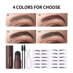 Eyebrow Stamp Stencil Kit Brown Black Brow Powder Hairline Contour Long-Lasting Waterproof Eyebrow Makeup Brow Shape with 12 PCS