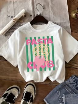 More Spaghetti Less Upsetti Funny Pasta Graphic T-Shirt, Casual Crew Neck Short Sleeve Top for Girls Women, Summer Daily Wear