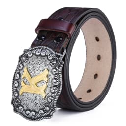 Western Belt Men Genuine Leather Belts for Men Women Cowboy Cowgirl Big Letters Buckle Gold Male Belts Long Black Brown Quality
