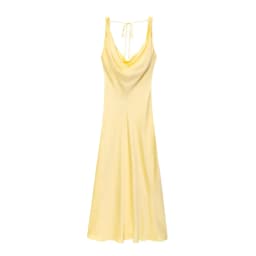 HH Women's Solid Vacation Style Satin Texture Backless V-neck Midi Dress Summer Female Elegant Sexy Lace-up Strap Dress