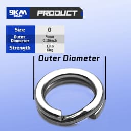 9KM 50Pcs Stainless Steel Fishing Split Rings, Heavy Duty Lure Connector Rings for Saltwater Terminal Tackle