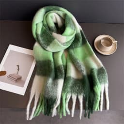 Winter Warm Thick Scarf Women Mohair Plaid Soft Tassel Shawl Wrap Pashmina Checkered Large Neck Blanket Scarf