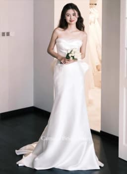 SONDR Customized Wedding Dresses Sleeveless Ivory Strapless Korea Satin Mermaid Bowith Brides Gowns Women Bridal Dresses