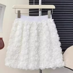 Solid Color Three-dimensional Rose Blossoms Short Skirts Women 2025 Sweet High Waist Elegant Skirt