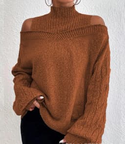 2023 Autumn Winter New Off Shoulder High Neck Long Sleeve European and American Sweater Loose Knit Cardigan