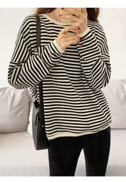 2023 spring and autumn new Korean version casual lazy style pullover striped sweater women's loose top coat