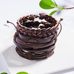 5Pcs/Set Minimalist Multilayer Brown Leather Bracelets For Men Women Vintage Punk Handmade Woven Twist Bangles Charm Jewelry