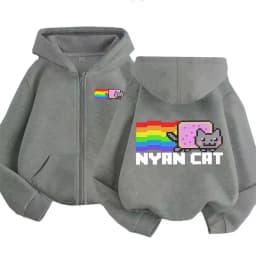 Heavy Pixel Rainbow Cat Zip Up Hoodie Black White Blue Grey Men Women Streetwear Casual Fashion Sweatshirt Tops Y2K
