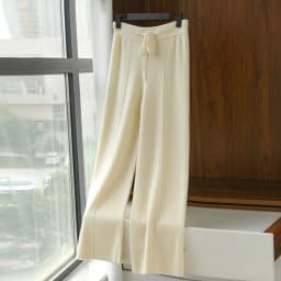 Women's Solid Color Wool Knitted Wide Leg Pants Autumn Winter Basic Soft Warm Cashmere Knit Trousers Casual Simple Style Korean