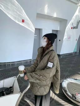 Retro Versatile Diamond Pattern Cotton Jacket Women's Loose Mid-Length Stand Collar Winter Coat New Style 2025