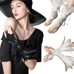 1PC Sexy Lace Feather Gloves Gothic Mesh Sleeve Halloween Party Wedding Stage Dance Performance Sleeve Wrist Cuffs Gloves