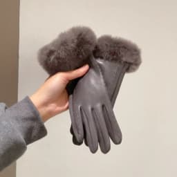 Women's Winter Luxury PU Leather Gloves Wrist Soft Faux Fur Trim Cuff Fashion Elegant Party Warm Touch Screen Drive Cycling
