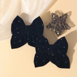 2PCS/Set Elegant Velvet Embellished With Diamonds Bow Hair Clip Girls Without Damaging Hair Safe Hair Accessory Kids Gift
