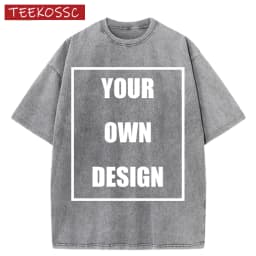 Custom Your Logo Print Summer Cool Snow Wash T-Shirt Cotton Casual Loose Short Sleeve Fashion Retro Tee Soft Couple Streetwear