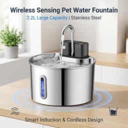 2.2L stainless steel wireless charging induction pet water dispenser, built-in sensor self-circulating water dispenser