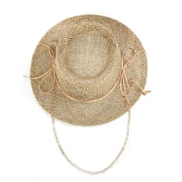 Panama Straw Sun Hat Wide Brim UPF50+ Foldable, Navy & Beige Contrast Beach Hat Adjustable Chin Strap Women Summer