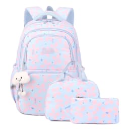 3pcs/set Elementary School Backpack for Girls Bookbag Lunch Bag Pencil Bag Set Flower School Bag for Children Cute Little Dolls