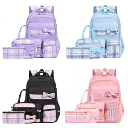 3pcs/set School Backpack for Girls Bookbag Elementary Middle School Bags Student Cute Plaid Backpack with Lunch Bag Pencil Bag