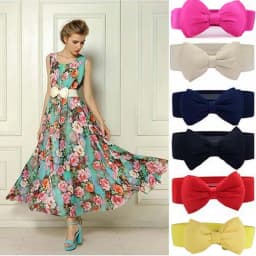 Solid Color Bow Women Belt Elegant Wide Elastic Waist Belt Ladies Sweater Dress Coat Decor Waistband Cummerbunds