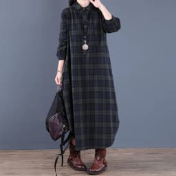 Johnature Spring Retro Plaid Pockets Turn-down Collar Long Sleeve Dresses 2025 New Loose Leisure Single Breasted Women Dress