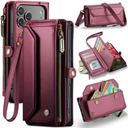 for iPhone Air/17/17 Pro/17 ProMax Case Wallet RFID Blocking with 7-Card Holder Zipper Bills,Wristlet Shoulder Strap Wallet Case