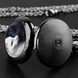 Cool Black White Cat Pattern Arabic Digital Dial Quartz Pocket Watch Vintage Necklace Pendant Chain Gift for Women Man Children