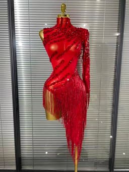 New Rainbow Women Sexy One Shoulder Mesh See Through Tassles Bodycon Mini Dress Birthday Fashion Bar Singer Performance Stage